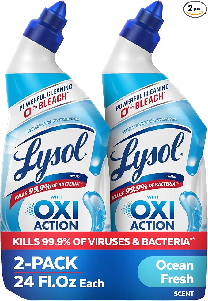 Lysol Toilet Bowl Cleaner Gel, For Cleaning and Disinfecting, Bleach Free, Ocean Fresh Scent, 24oz (Pack of 2)