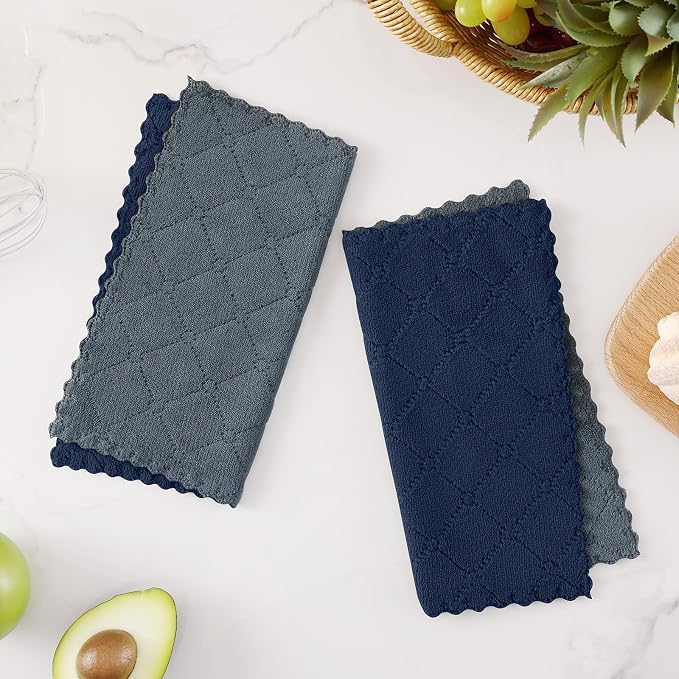 Homaxy 12 Pack Kitchen Cloths Dish Towels (10" x 10", Dark Grey & Navy Blue), Super Soft and Absorbent Dish Cloths, Coral Velvet Microfiber Cleaning Cloth, Nonstick Oil Fast Dry Dishcloths