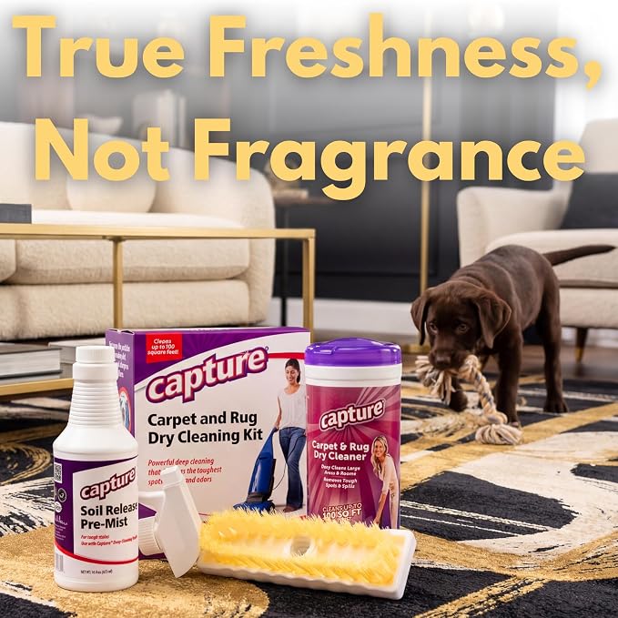 Capture Carpet Total Care Kit 100 - Carpet Deodorizer & Freshener Powder - Spot & Stain Remover - Pet Odor Eliminator - Fresh Natural Scent - Dry Rug Powder Cleaner w/Pre-Mist Spray