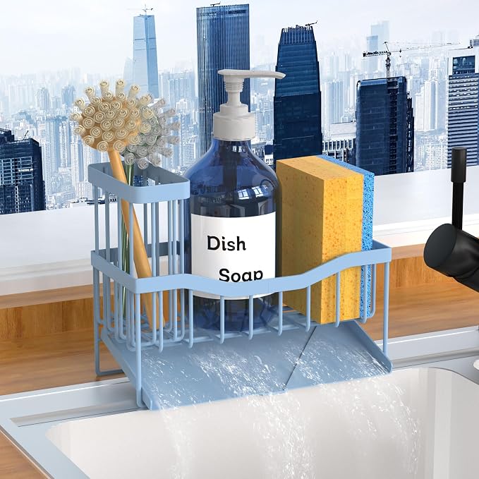 Fssvcd Maifan Sink Caddy Sponge Holder for Kitchen with Brush Holder and Stainless Steel Self Drain Tray, Rustproof Kitchen Sink Organizer for Sponge, Soap Dispenser Storage Accessories