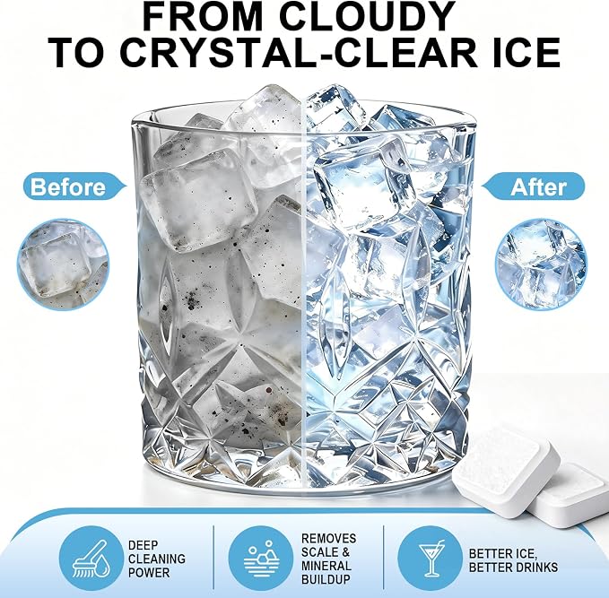 blue fresh Ice Machine Cleaner Tablets for Countertop, Portable & Commercial Ice Makers, 28 Pack Nickel Safe Descaler, Removes Scale and Buildup, Compatible with Opal, GE Profile, Frigidaire