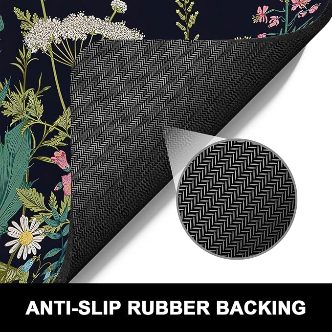 Rnivvi Dish Drying Mat for Kitchen Counter, 16 x 18" Cute Flower Theme Absorbent Heat Resistant Drying Pad with Non-slip Rubber, Coffee Bar Mats for Dish Rack Kitchen Decor Accessories, Black