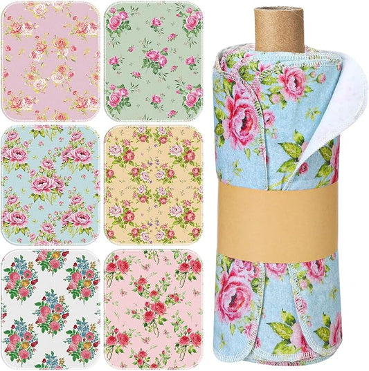 36 Pack Reusable Cleaning Cloths Washable Cotton Kitchen Dish Towels for Home Party Supplies Bulk, 9.84x11.81in (Countryside Flowers)