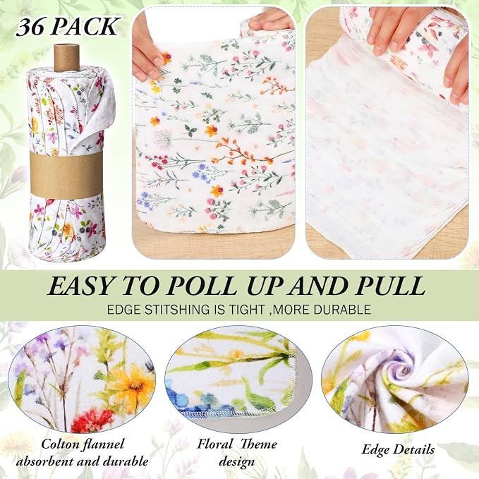 90 Pack Reusable Cleaning Cloths Washable Cotton Kitchen Dish Towels for Home Party Supplies Bulk, 9.84x11.81in (Wildflowers)