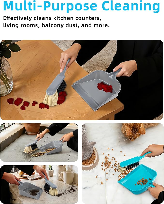 MR.SIGA Dustpan and Brush Set, Pack of 2 Set, Blue & Grey | Handheld brush and dustpan combo, small broom and dustpan set