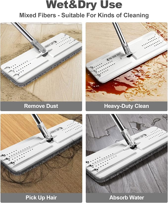 JOYMOOP Flat Mop Replacement Pads, Microfiber Cleaning Refills, Washable Stripe Pads, 13 inch, Pack of 4 for Flat Mop and Mop Bucket System