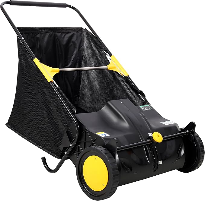 KEIKI 21 Inch Hand Push Lawn Sweeper, Leaf & Grass Collector with Adjustable Brush Height, Pickup Sweeper for Yard Leaf Picker Upper, Large 3.5 Cu. Ft Hopper Bag Capacity, Easy Assembly, Black