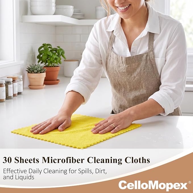 30 Pack Microfiber Cleaning Cloths, Dish Towels for Kitchen, Cleaning Rags for Car, Window, Bathroom, Household, Ultra Absorbent Cleaning Supplies Lint Free Streak Free, Reusable & Washable (Yellow)