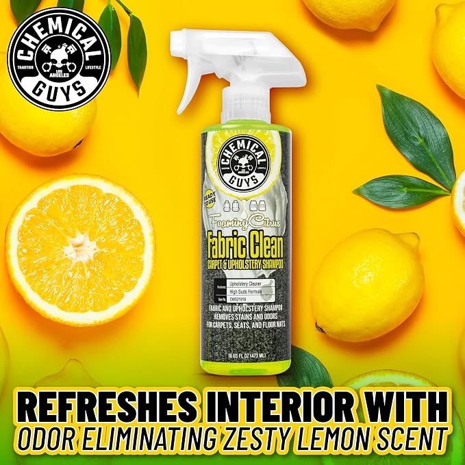 Chemical Guys, Foaming Citrus Fabric & Carpet Cleaner, RTU, 16 oz, 2 Pack | Ready-to-use foaming spray lifts stains and odors from car seats, carpet and floor mats, safe on most fabrics