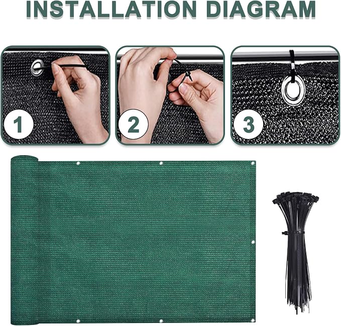LOVE STORY 3' x 10' Balcony Privacy Screen Cover for Apartment, Dark Green | HDPE Fabric, 95% UV Block, Fence Cover for Patio Deck, Railing Screen for Porch, Privacy Protective, Custom Size Available