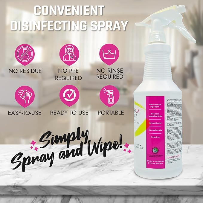 LUCAS-CIDE Ready To Use All Purpose Cleaner - Gentle Disinfectant for Home & Spa Use, Fresh Citrus Scented Disinfecting Spray, Plant-based Bathroom Cleaner, Glass Cleaner, Floor Cleaner - 1 Quart