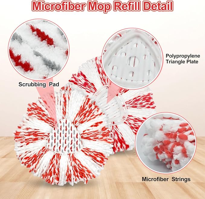 3 Pack Deep Clean Refill Compatible with O Ceda EasyWring Spin Mop & Bucket System Microfiber Mops Heads Refill for Oceda Easywring 1 Tank Spin Mop System, 40% More Cleaning Power, Scrub Pad