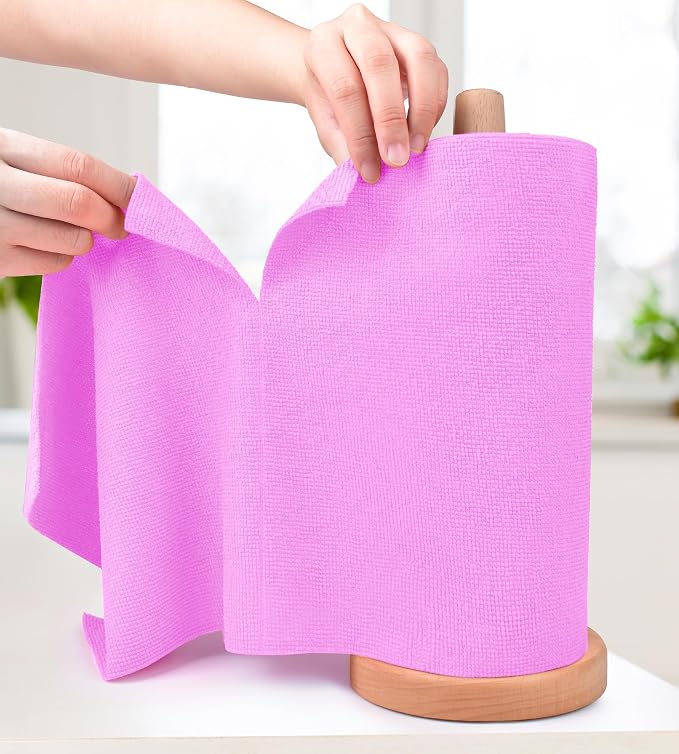 KitchLife Microfiber Cleaning Cloth Roll - Tear-Away Reusable Microfiber Paper Towels, Lint-Free, Washable, 20 Sheets for Kitchen, Car, Dishes, and Sensitive Surfaces (Light Purple)