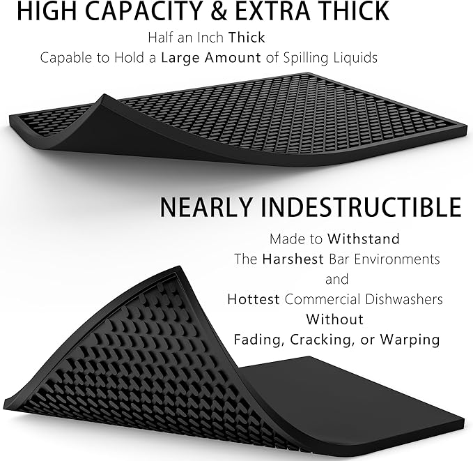 AXIESO Silicone Drip Mat - 1/2 Inch Thick, Heat-Resistant and Food Safe - Counter Top, Coffee Bar or Restaurant - Drying Mat for Glasses - 18x12 Inches