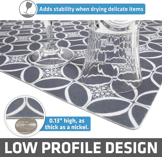Drymate Jumbo XL Dish Drying Mat (19”x24”), Low-Profile, Super Absorbent, Quick Dry Fabric, Waterproof & Slip-Resistant, for Kitchen Counter, Trimmable, Easy to Clean (USA Made)(Indigo Grey)