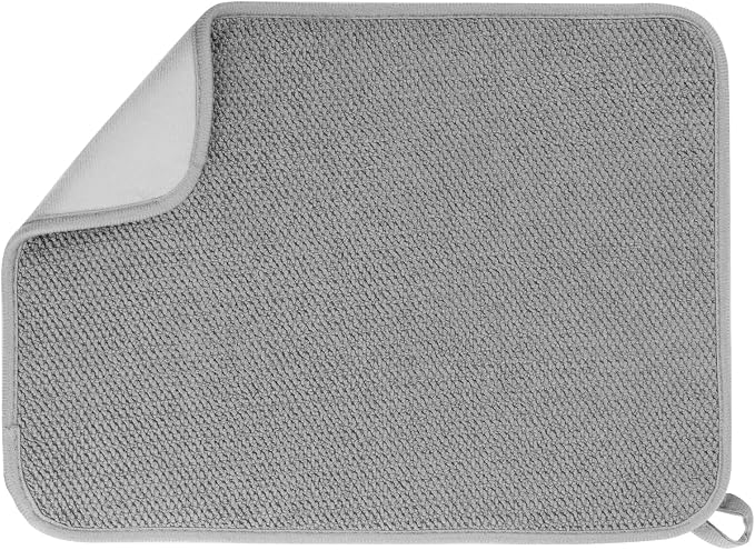 GeeRic Microfiber Dish Drying Mat, Super Absorbent Kitchen Dish Drying Pad, Reversible Gift Mats for Countertop, 12 * 16 inch Gray