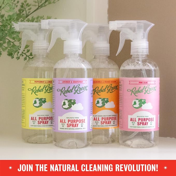 Rebel Green Natural All-Purpose Cleaning Spray - Plant-Derived Multi-Surface Cleaner with Essential Oils for Kitchen, Bath, Countertops and More - Lavender & Grapefruit Scent - 16 oz - 2 Pack