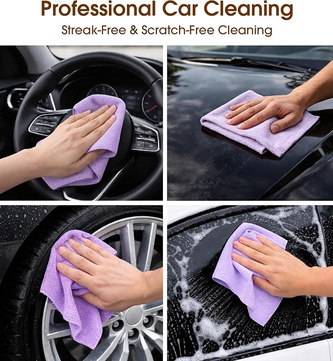 KitchLife Microfiber Cleaning Cloth Roll, 100 Pack - Tear-Away Microfiber Paper Towels, Lint-Free, Reusable, Washable for Kitchen, Car, Dishes, and Sensitive Surfaces (Light Purple)