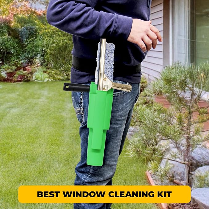 Window Cleaning Side Bucket On a Belt Holster Holds 3 Squeegees and a Washer