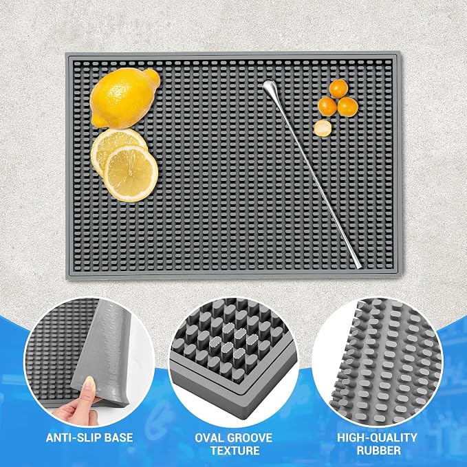 ZJWZLG Bar Mat - Premium 18"X12" Rubber Bar Mats for Countertop, Non-slip Dish Drying Pad & Bartender Mat with for Fast Drying, Ideal Bar Tools for Home Bar, Cocktail Set, And Kitchen Use(Grey)