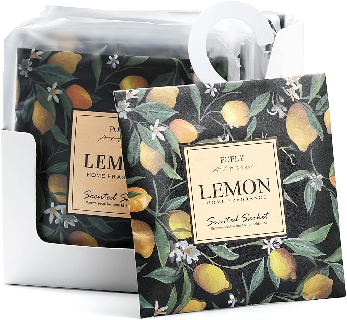 12 Pack Lemon Scented Sachets, Air Freshener for Home & Small Spaces | Hanging Sachet Bags with Retractable Hook; Closet Deodorizer & Odor Eliminator for Drawers, Shoe Cabinets, Cars & Luggage