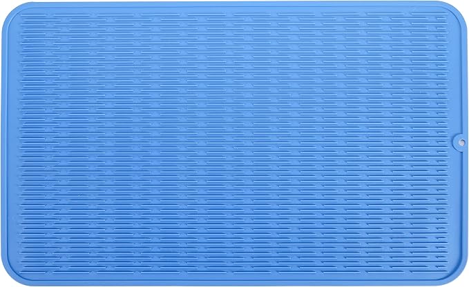 MicoYang Silicone Dish Drying Mat for Multiple Usage,Easy clean,Eco-friendly,Heat-resistant Silicone Mat for Kitchen Counter or Sink,Refrigerator or Drawer Liner Lichen BlueL 3XL 28 inches x 18 inches