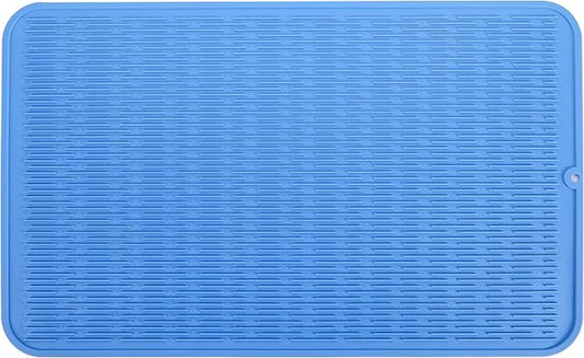 MicoYang Silicone Dish Drying Mat for Multiple Usage,Easy clean,Eco-friendly,Heat-resistant Silicone Mat for Kitchen Counter or Sink,Refrigerator or Drawer Liner Lichen BlueL 3XL 28 inches x 18 inches