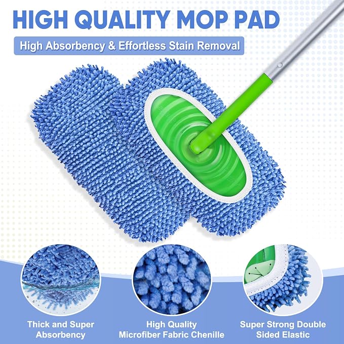 6-Pack Reusable Microfiber Mop Pads Compatible with Swiffer Sweeper, Dry & Wet Sweeping Cloths - Washable Wet Pads Refill for Multi-Surface/Hardwood Floor Cleaning -Blue