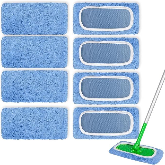 AmaVins 8 Pack Reusable Microfiber Mop Pads Compatible with Swiffer Sweeper Mop, Dry Sweeping Cloths & Wet Mopping Cloths, Washable Mop Pads for Surface/Hardwood Floor Cleaning (Mop is Not Included)