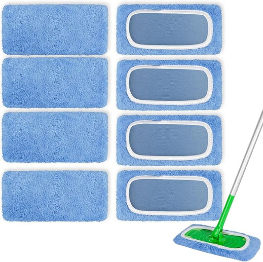 AmaVins 8 Pack Reusable Microfiber Mop Pads Compatible with Swiffer Sweeper Mop, Dry Sweeping Cloths & Wet Mopping Cloths, Washable Mop Pads for Surface/Hardwood Floor Cleaning (Mop is Not Included)