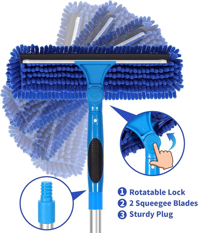 67" Squeegee Window Cleaner, 2 in 1 Professional Window Cleaning Tool Kit with Extension Pole, Window Washing Equipment with Rotatable Head for Indoor Outdoor Windows Car Glass