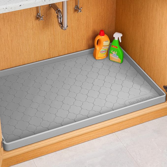 Jin&Bao Waterproof Under Sink Mat 34" x 19", Thick Silicone Mat Cabinet Protector for Kitchen and Bathroom, Shelf Liner, Home Organizer and Storage, Multipurpose Tray for Gadgets and Essentials