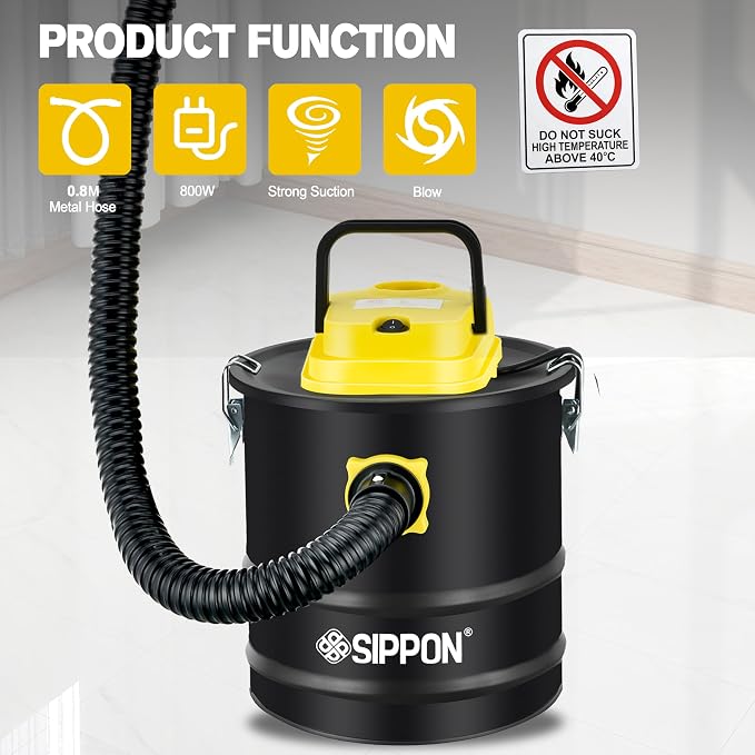Ash Vacuum Cleaner, Pellet Stove Vacuum Cleaner with Wheeled Base & Blower Function, 800W Powerful Suction 2.6 Gallon All-in-One Ash Vacuum for Fireplaces, Pellet Stoves
