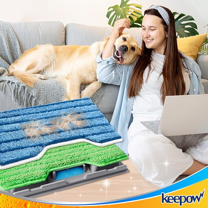 KEEPOW Reusable Replacement Pads Compatible with Shark Vac Mop VM252 VM401 | VM200 VM180 VC205 VM250 QM250 VM190, Washable Vacuum Mop Pad Refills, Upgraded Design of Dirt Chamber (1+2+2+2 Pads)