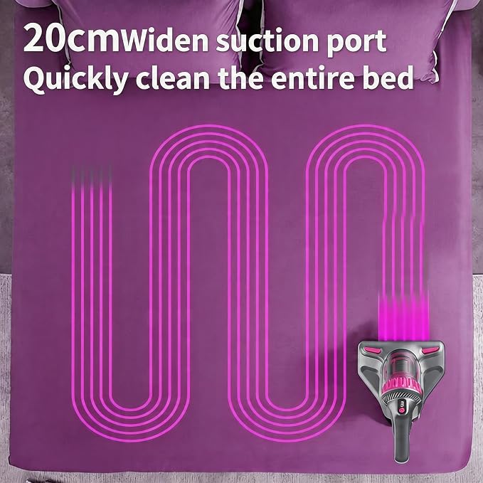 Mattress Vacuum Cleaner Cordless: 16Kpa Bed Vacuum Cleaner with 253.7nm UV-C Light 8000/min Pat Triple Filtration Portable Vacuums for Sofa Bed (BLACK01)