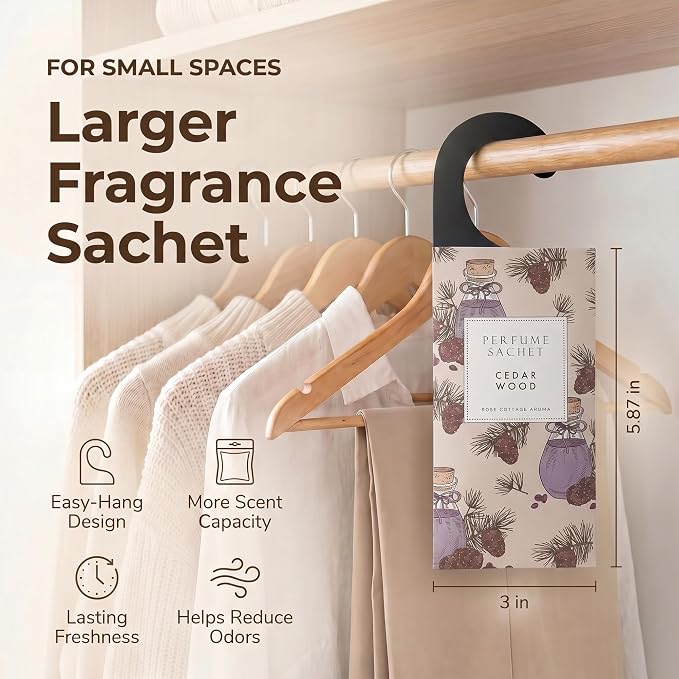 ROSE COTTAGE Large 12 Packs Cedar Wood Hanging Closet Deodorizer Air Freshener Long Lasting Scented Sachets Smell Goods for House