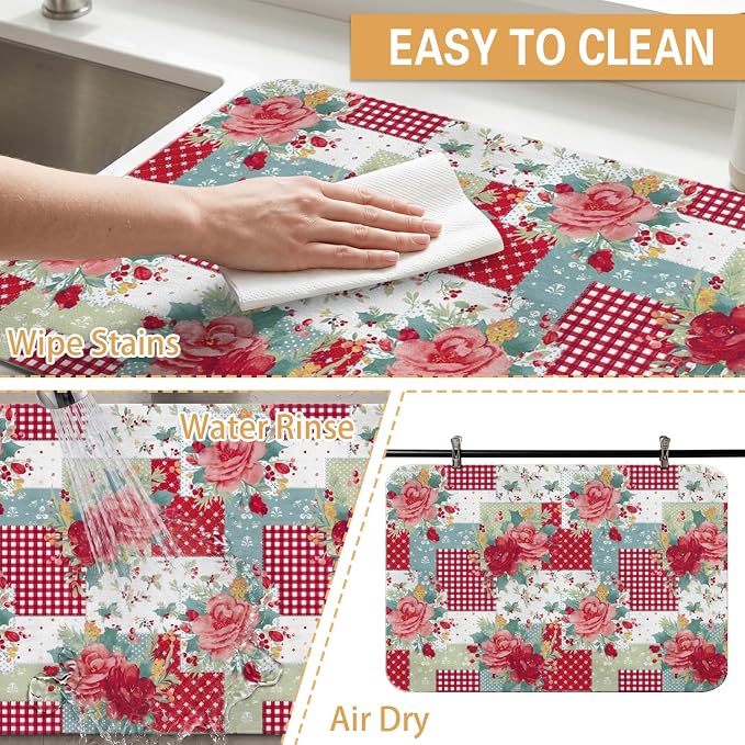 Kitchen Countertop Dish Drying Mat,Super Absorbent Coffee Bar Mat for Maker Espresso Machine, Anti-Slip Accessories for Kitchen Countertops 17x31 Inch