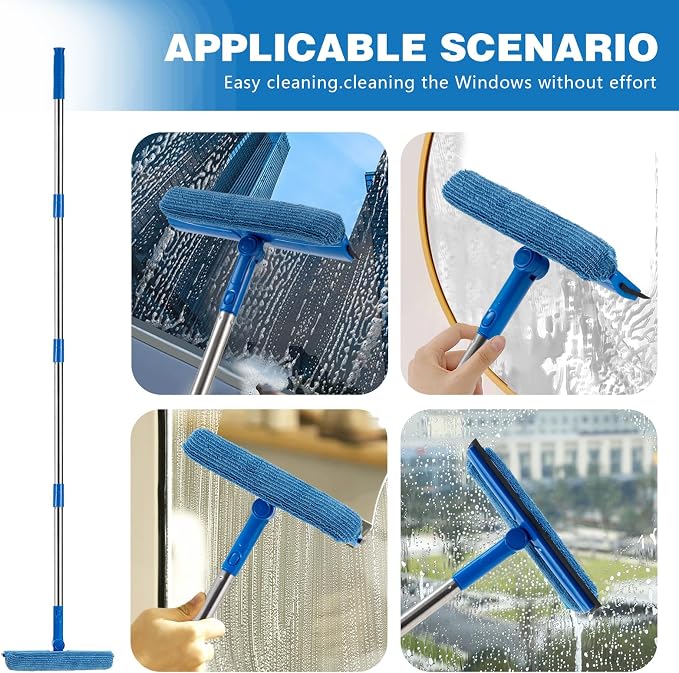 Professional Window Squeegee,2 in 1 Window Cleaner with Long Stainless Steel Handle,Sponge Car Window Squeegee for Gas Station, Glass,Shower (68" Pole)