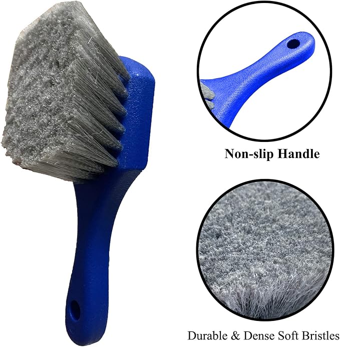 Wheel & Tire Brush for Car Rim, Soft Bristle Car Wash Brush | Car Tire Brush Cleans Tires & Releases Dirt and Road Grime, Short Handle Wheel Brush for Easy Scrubbing Blue