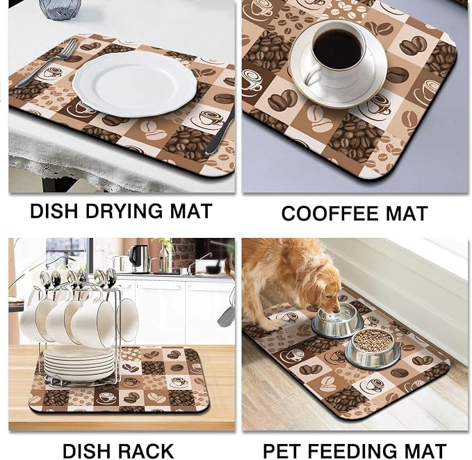 Fun Coffee Mat 23inx15in,Coffee Bar Mat for Countertops,Absorbent Hide Stain Anti-Slip Coffee Bar Accessories Fit Under Coffee Machine Mat,dish Drying Mats for Kitchen