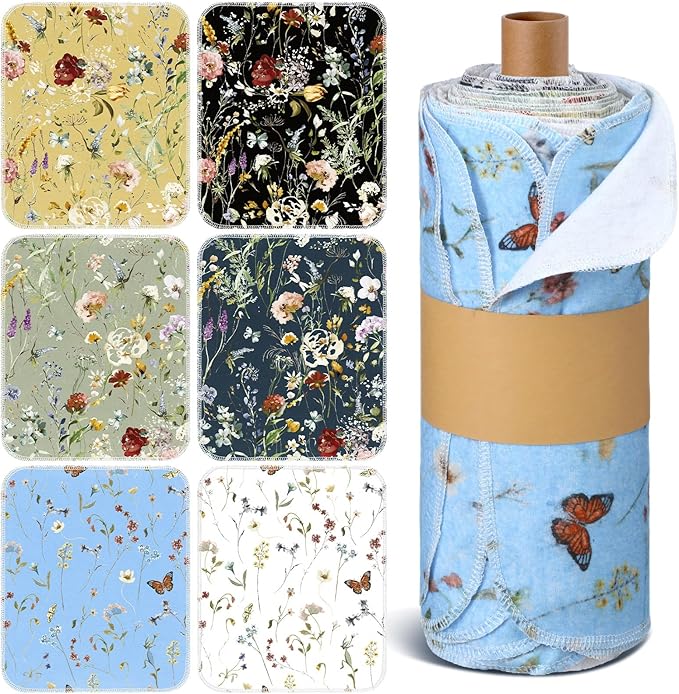 60 Pack Reusable Cleaning Cloths Washable Cotton Kitchen Dish Towels for Home Party Supplies Bulk, 9.84x11.81in (Rich Flowers)