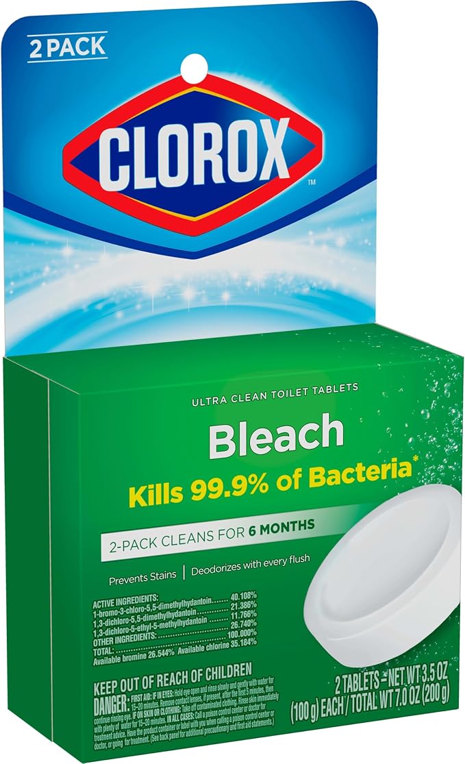 Clorox Ultra Clean Toilet Tablets Bleach 2 Count, 3.5 Oz Each (Pack May Vary)