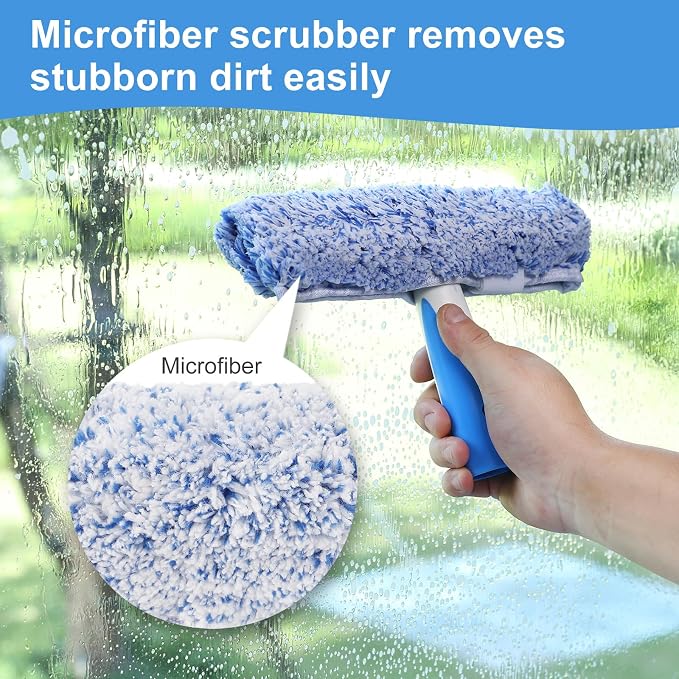 Mitclear Window Cleaning Kit 10IN Squeegee & Scrubber for Shower Glass Car | Professional Windows Cleaner Tool Glass Washing Equipment - Silicone Squeegee & Microfiber Scrubber for Mirror Windshield