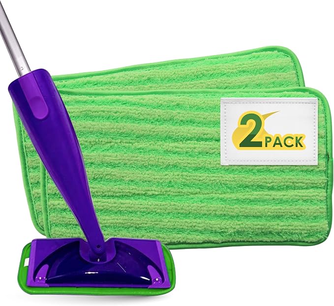 Turbo Mops Reusable Floor Mop Pads - Pack of 2, Machine Washable, 12-inch Microfiber Mop Refills - Compatible with Swiffer Wet Jet - Household Cleaning Tools