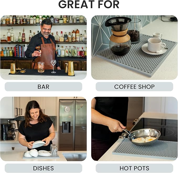 A Bar Above Heavy Duty Bar Mat, Food Safe Silicone Mat, Bar Mats for Countertop, Commercial Strength Bartender Accessories, Dish Drying Mat for Kitchen Counter, Barista Accessories, 12” x 18”