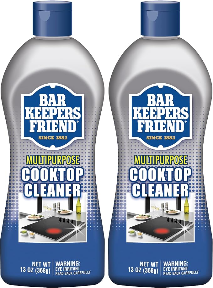 Bar Keepers Friend Cooktop Cleaner (2 x13 oz) Multipurpose Liquid Stovetop Cleanser - Safe for Use on Glass or Ceramic Cooking Surfaces, Copper, Brass, Chrome, and Stainless Steel & Porcelain Sinks