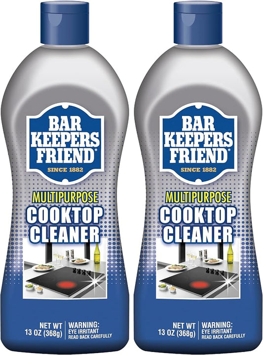 Bar Keepers Friend Cooktop Cleaner (2 x13 oz) Multipurpose Liquid Stovetop Cleanser - Safe for Use on Glass or Ceramic Cooking Surfaces, Copper, Brass, Chrome, and Stainless Steel & Porcelain Sinks