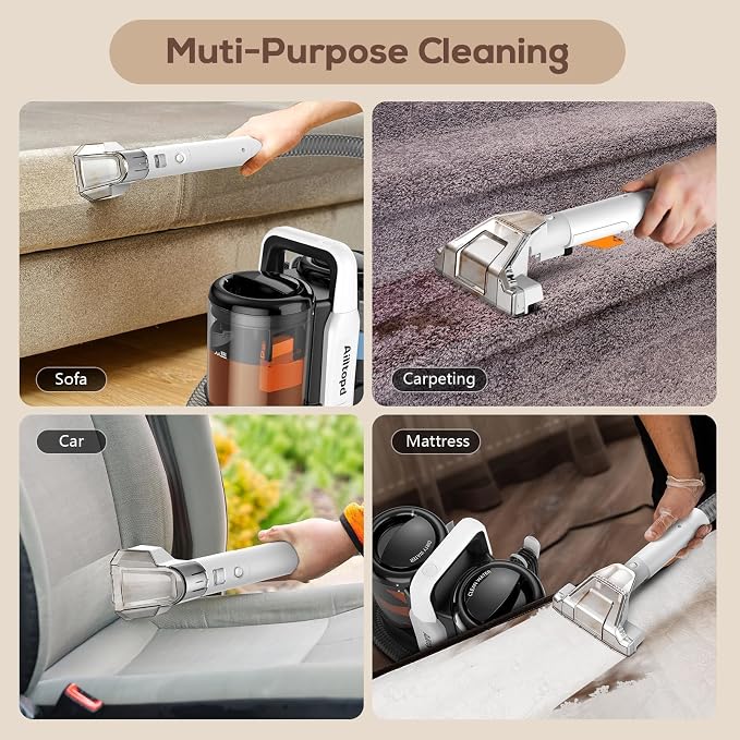 Portable Carpet & Upholstery Spot Cleaner Machine,15Kpa Deep Cleaning for Rug, Pet, Couch,Stairs & Car, Handheld Furniture Cleaner Machine with 2 Size BrushHead & Self-Cleaning System