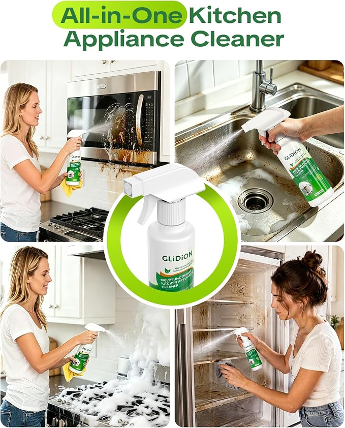 Multifunctional Kitchen Appliance Cleaner, Low-Irritation Degreaser for Oven, Air Fryer, Microwave, Refrigerator & Stove, Non-Corrosive, No Harsh Fumes, with Foam Sprayers, 10.1 Fl Oz*2PCS