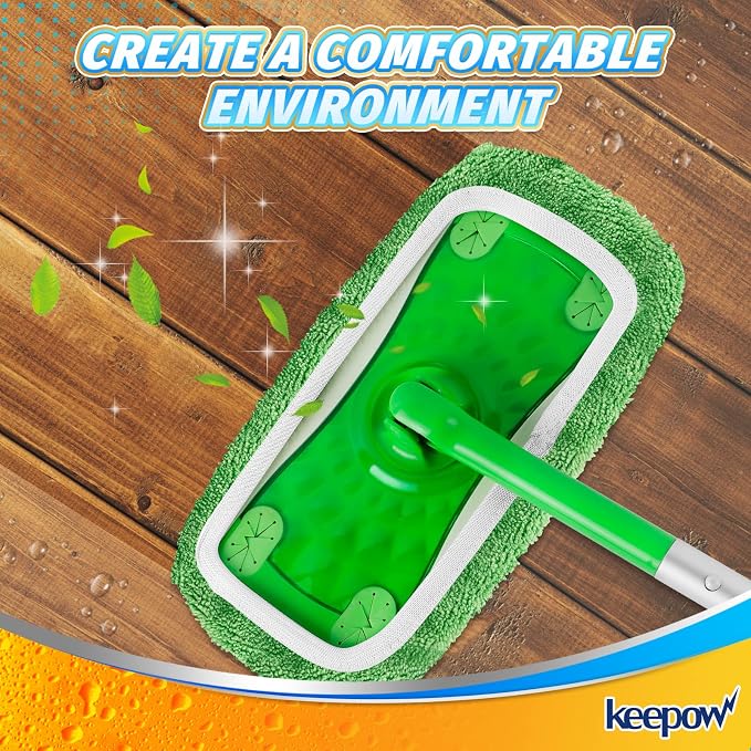 KEEPOW Reusable Mop Pads Compatible with Swiffer Sweeper, 4 Pack | Microfiber Mop Refill Pads, Dry & Wet Mopping Cloths for Floor Cleaning, Fits standard 10-12" flat mops